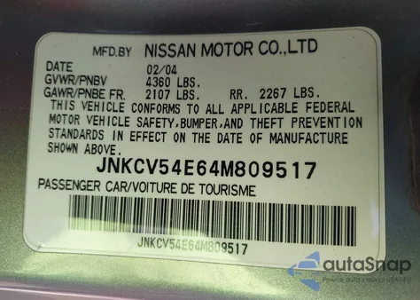 2004 Infiniti G35 from USA, damaged, VIN JNKCV54E64M809517